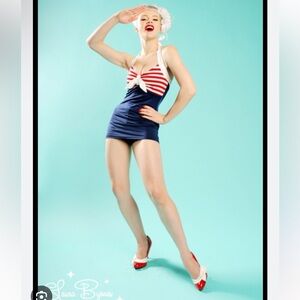 Pinup Couture Sailor One Piece Bathing Suit Pinup Girl Clothing Swim - Small
